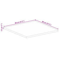 Produktbild för Bordsskiva 80x80x2,5 cm fyrkantig massivt grovt mangoträ