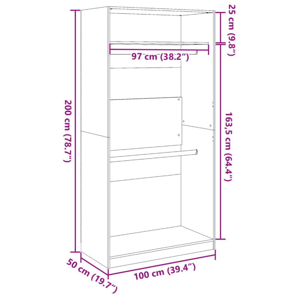 Produktbild för Garderob vit 100x50x200 cm konstruerat trä