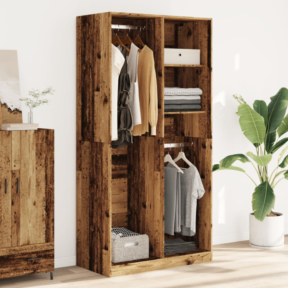 Produktbild för Garderob gammalt trä 100x50x200 cm konstruerat trä