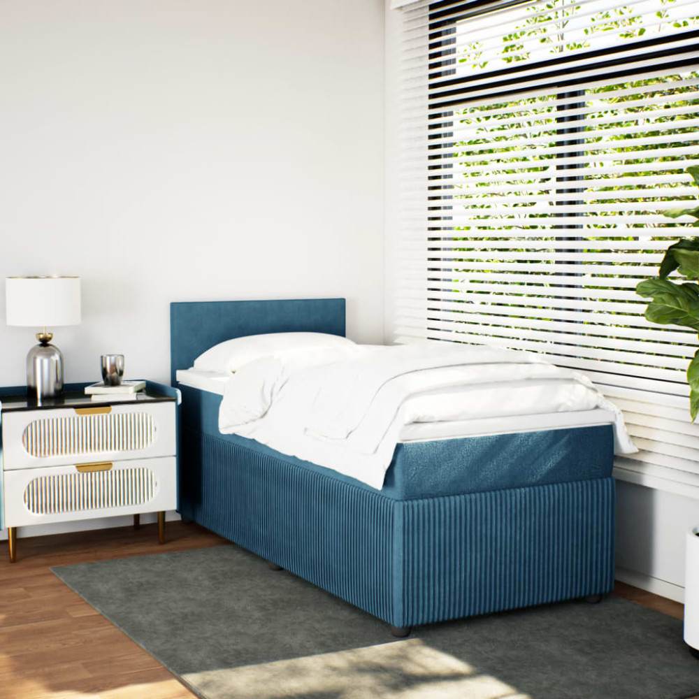 Produktbild för Ramsäng med madrass blå 90x200 cm sammet
