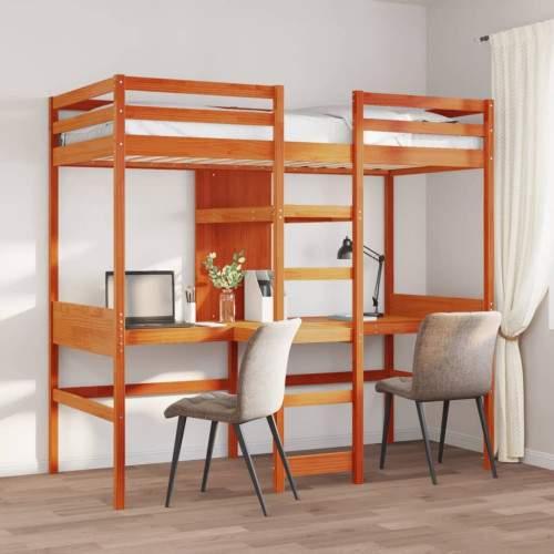 vidaXL Loftsäng utan madrass vaxbrun 75x190 cm massiv furu - Sängar & Sängramar