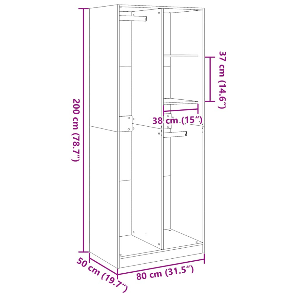 Produktbild för Garderob betonggrå 80x50x200 cm konstruerat trä