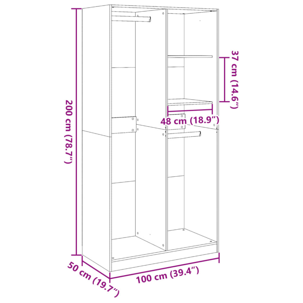 Produktbild för Garderob betonggrå 100x50x200 cm konstruerat trä