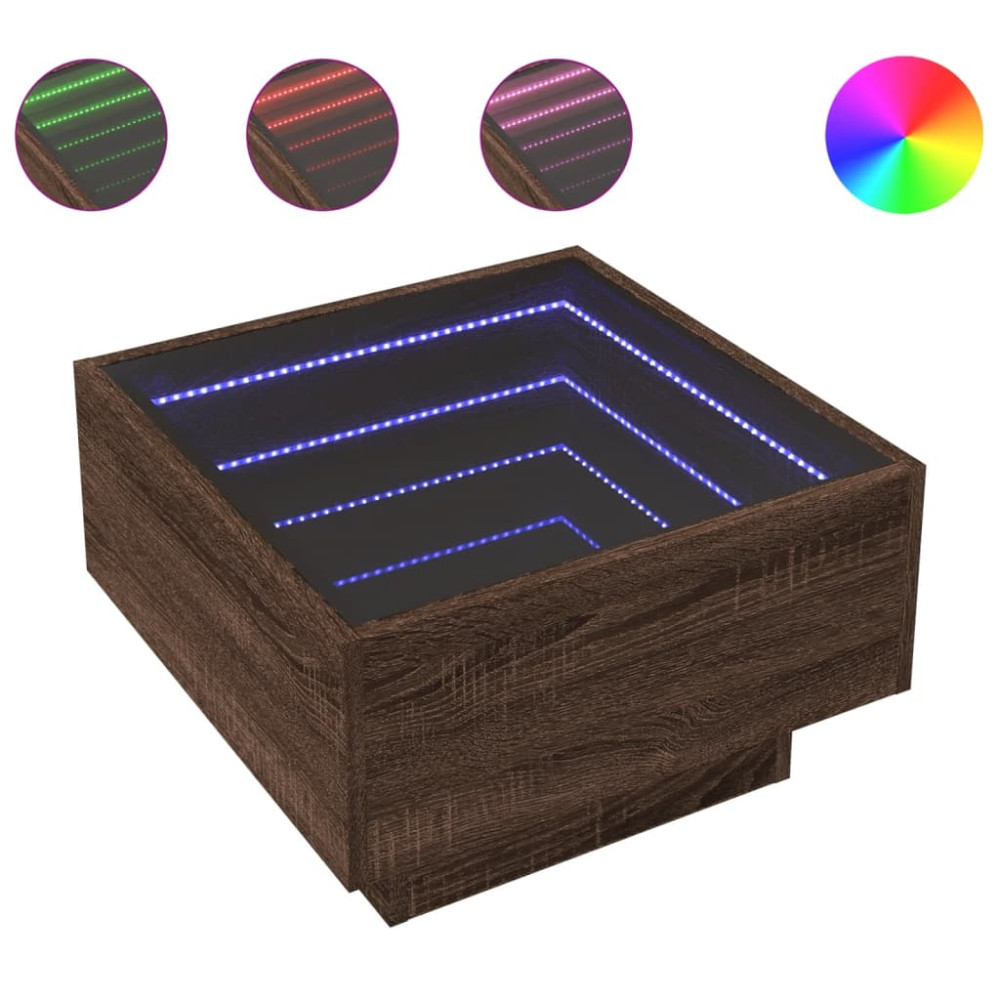 Produktbild för Soffbord med LEDs brun ek 50x50x30 cm konstruerat trä