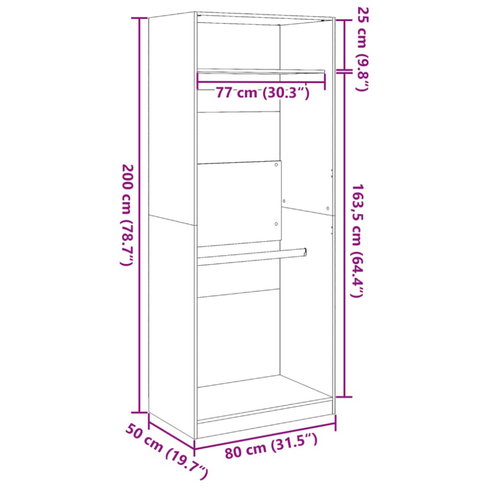 Produktbild för Garderob betonggrå 80x50x200 cm konstruerat trä