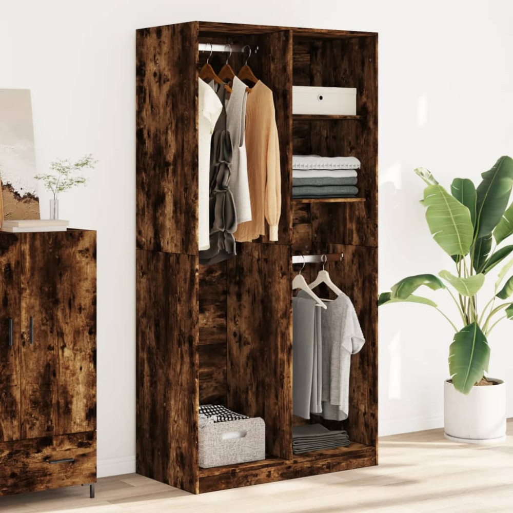 Produktbild för Klädskåp rökfärgad ek 100x50x200 cm konstruerat trä