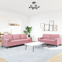 Produktbild för Soffgrupp med dynor och bolster 2 delar rosa sammet