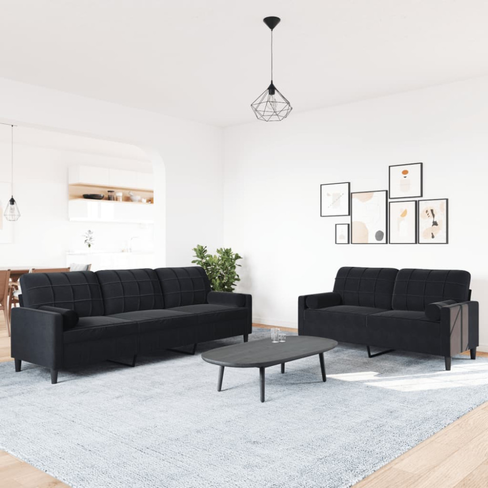 Produktbild för Soffgrupp med dynor och bolster 2 delar svart sammet