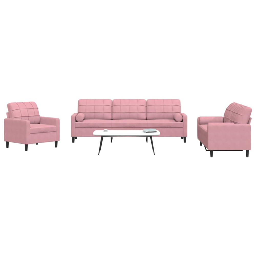 Produktbild för Soffgrupp med dynor och bolster 3 delar rosa sammet