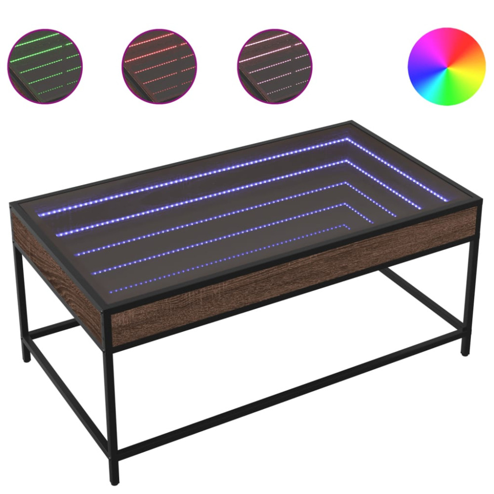 Produktbild för Soffbord med Infinity LEDs brun ek 90x50x41 cm