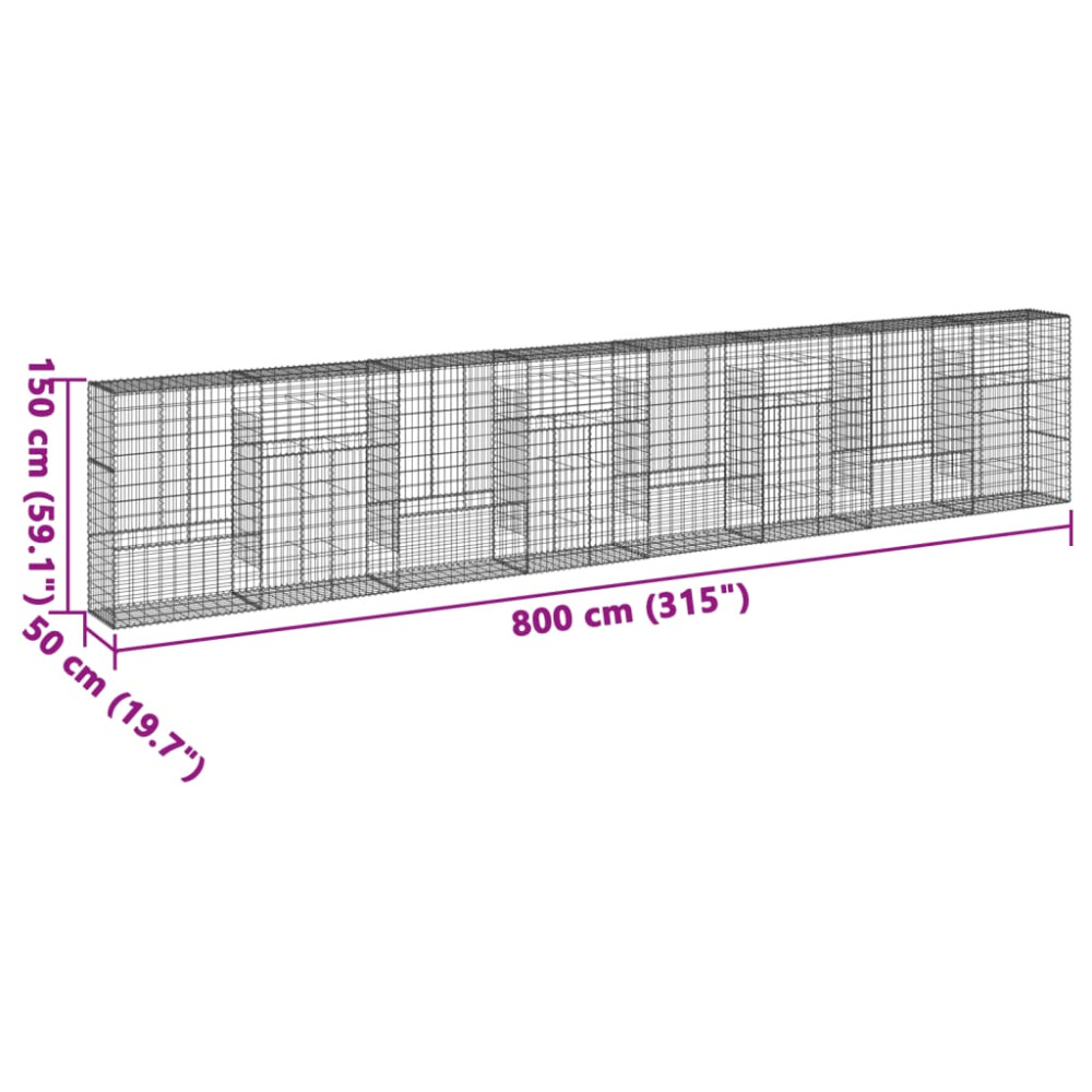 Produktbild för Gabionkorg med skydd 800x50x150 cm galvaniserat järn