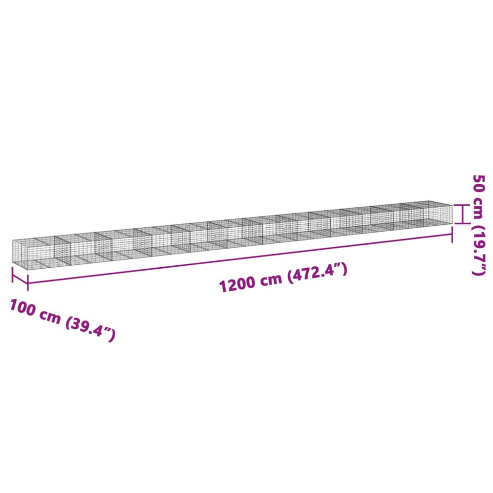 Produktbild för Gabionkorg med skydd 1200x100x50 cm galvaniserat järn