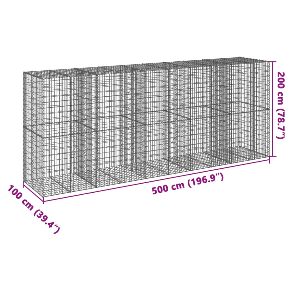 Produktbild för Gabionkorg med skydd 500x100x200 cm galvaniserat järn