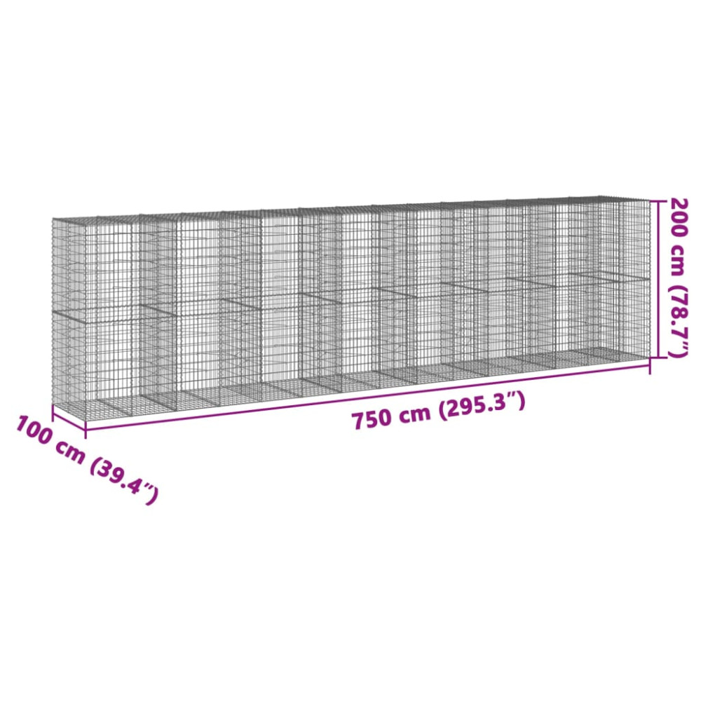 Produktbild för Gabionkorg med skydd 750x100x200 cm galvaniserat järn