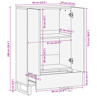 Produktbild för Högskåp 60x34x100 cm massivt grovt mangoträ