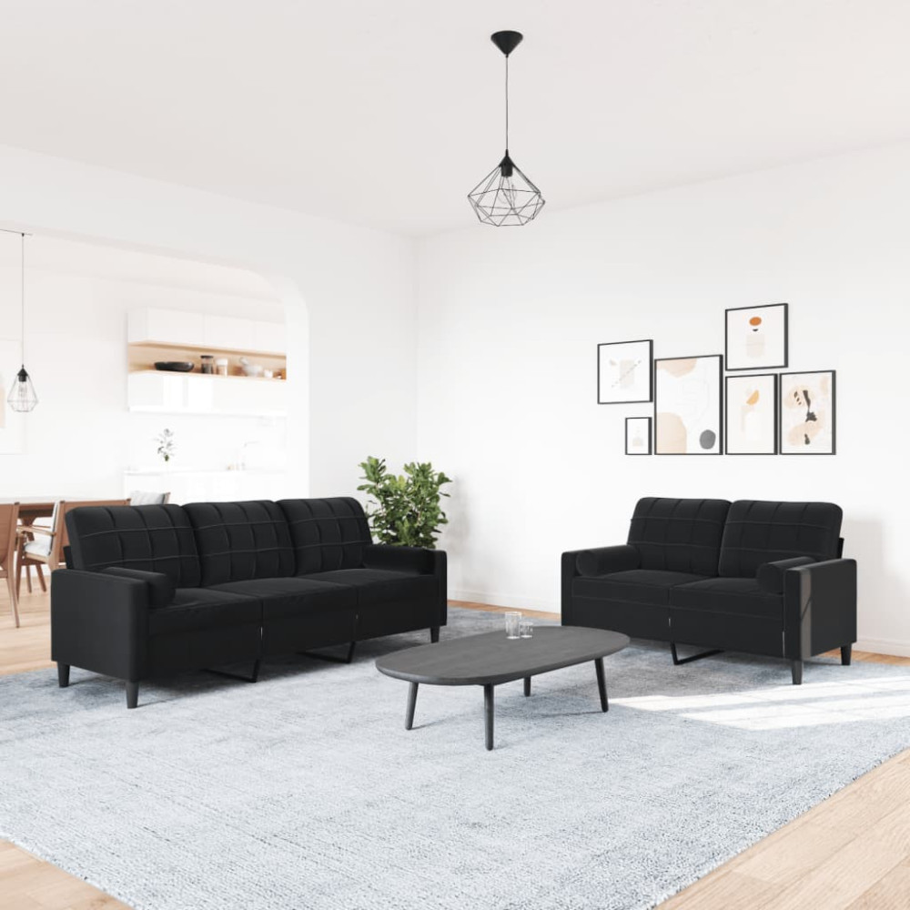 Produktbild för Soffgrupp med dynor och bolster 2 delar svart sammet