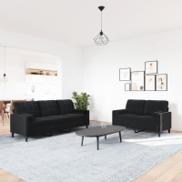 Produktbild för Soffgrupp med dynor och bolster 2 delar svart sammet