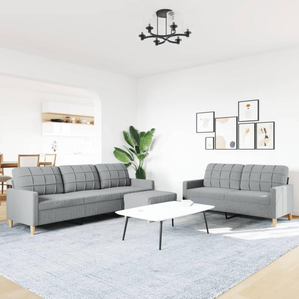 Produktbild för Soffgrupp med fotpall 3 delar Ljusgrå tyg