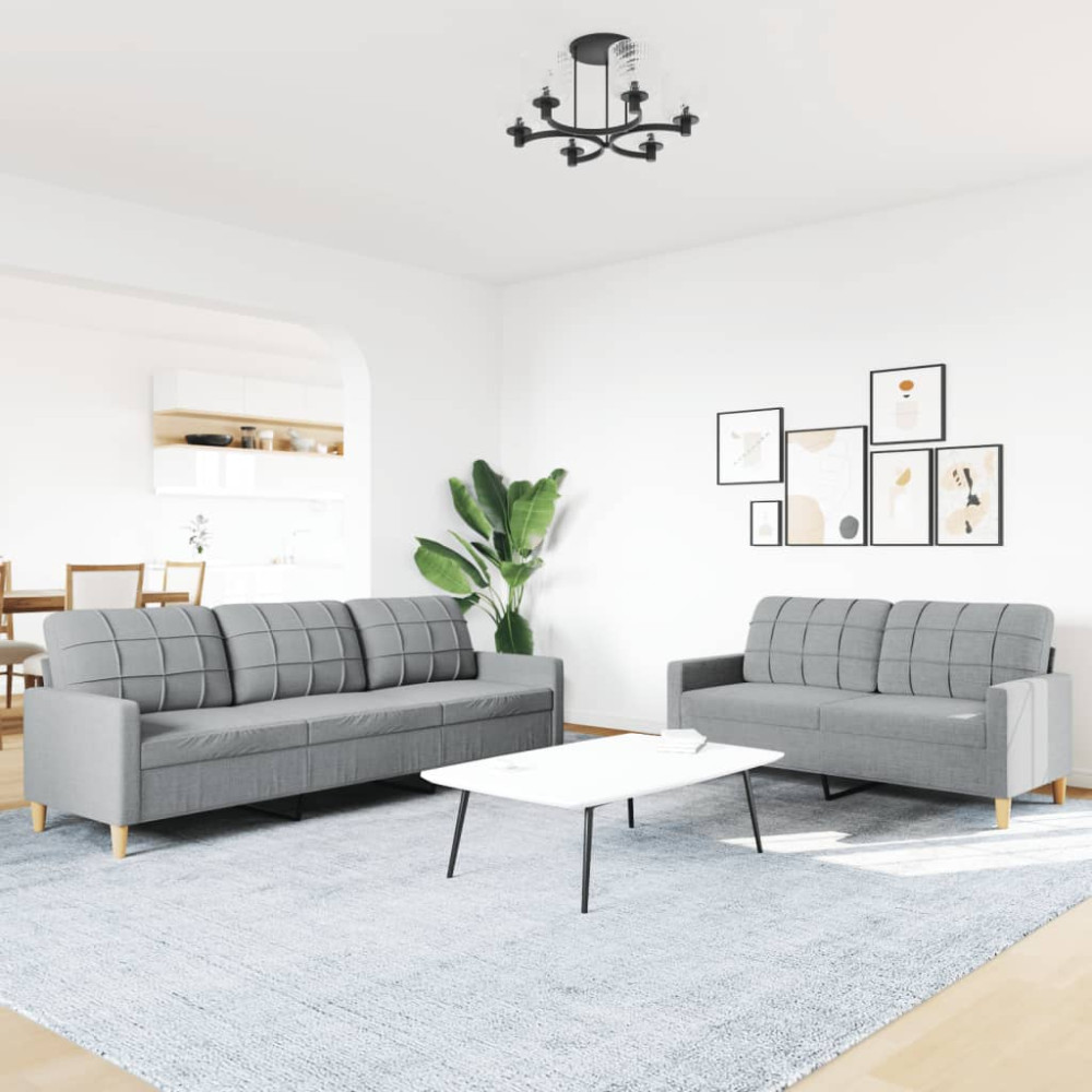 Produktbild för Soffgrupp 2 delar ljusgrå tyg