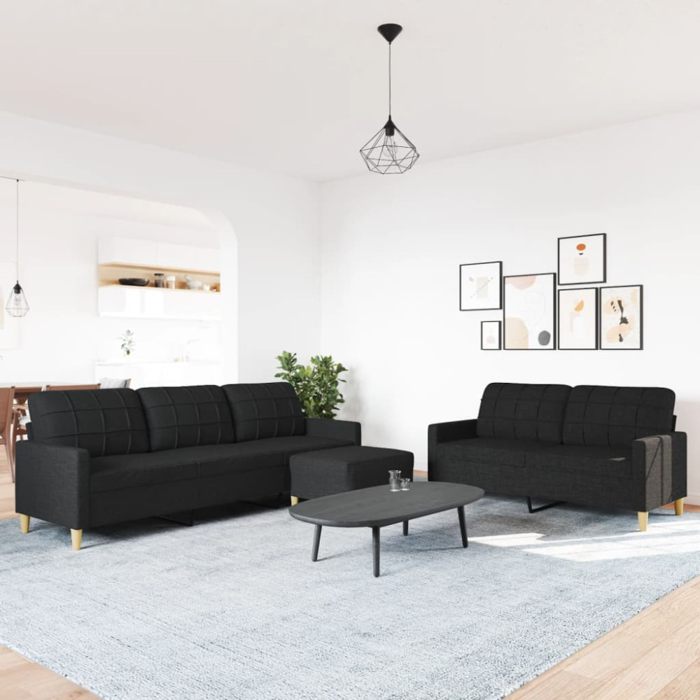 Produktbild för Soffgrupp med fotpall 3 delar svart tyg