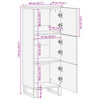 Produktbild för Högskåp 40x34x110 cm massivt mangoträ