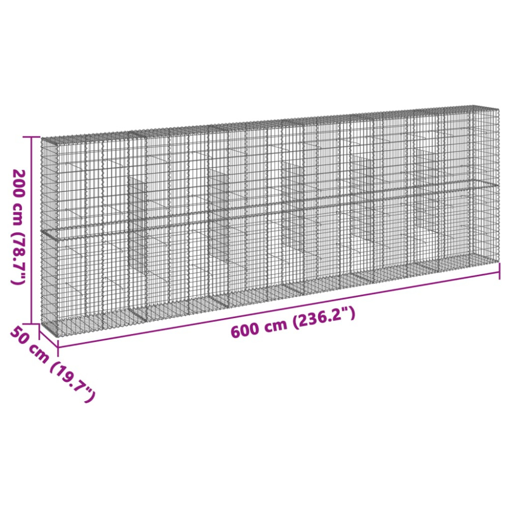 Produktbild för Gabionkorg med skydd 600x50x200 cm galvaniserat järn