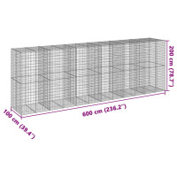 Produktbild för Gabionkorg med skydd 600x100x200 cm galvaniserat järn