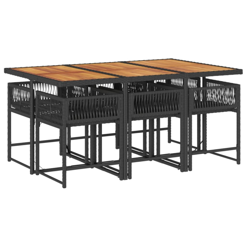 Produktbild för Matgrupp för trädgården med dynor 7 delar svart konstrotting