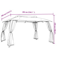 Produktbild för Paviljong med dubbelt tak & nätväggar gräddvit 3,93x2,93 m stål