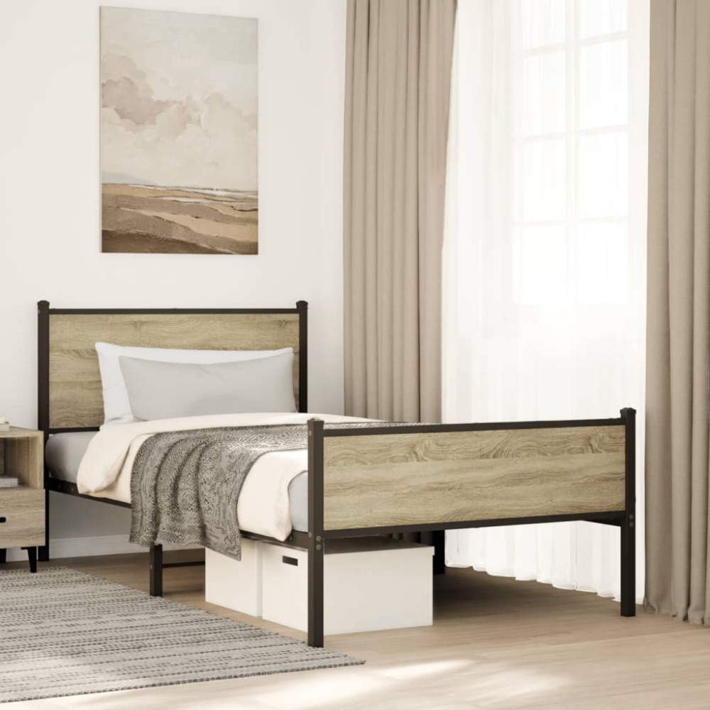 Produktbild för Sängram utan madrass metall sonoma-ek 107x203 cm