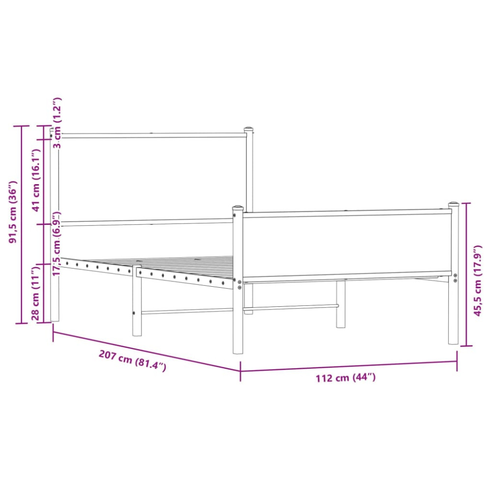 Produktbild för Sängram utan madrass metall sonoma-ek 107x203 cm