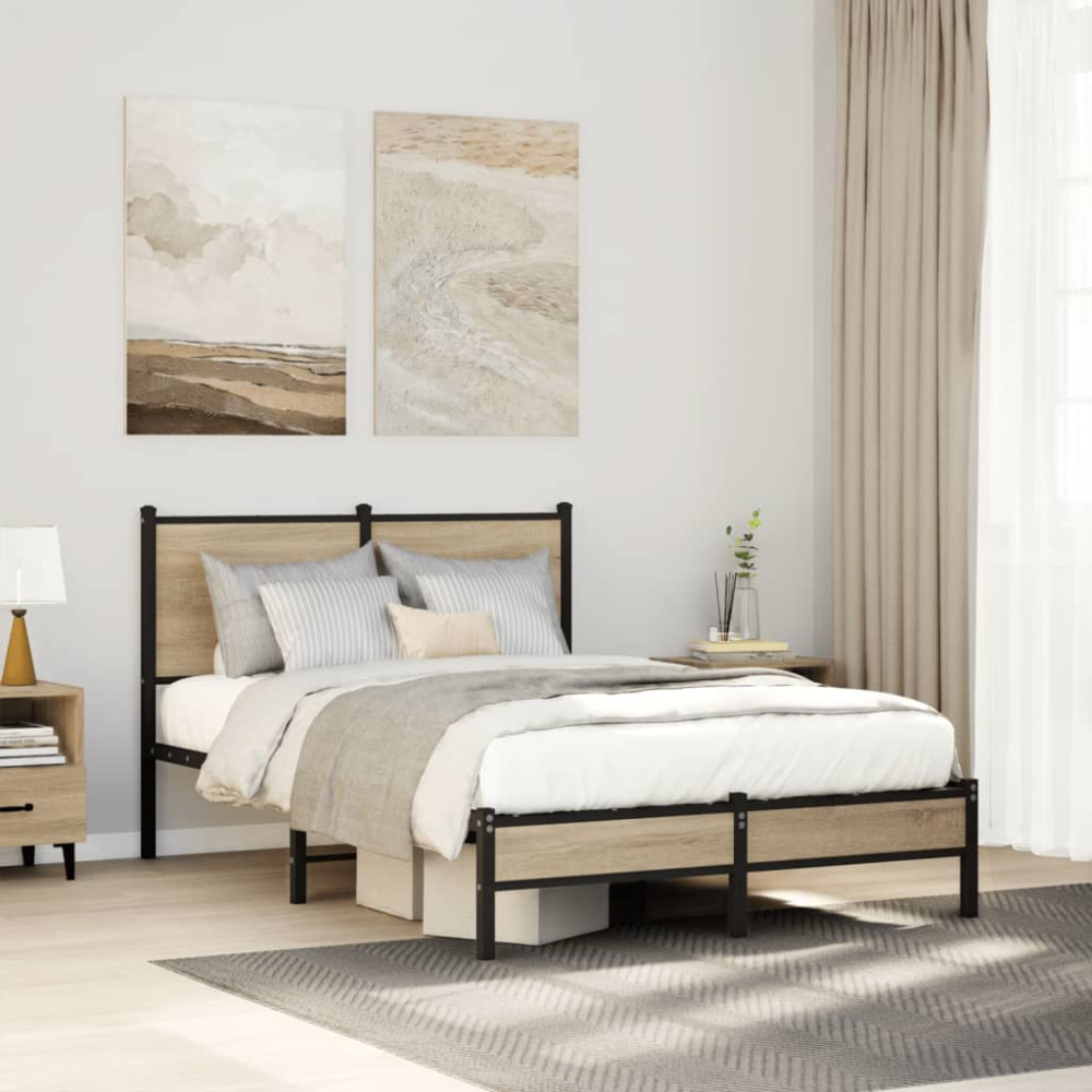 Produktbild för Sängram utan madrass metall sonoma-ek 120x200 cm