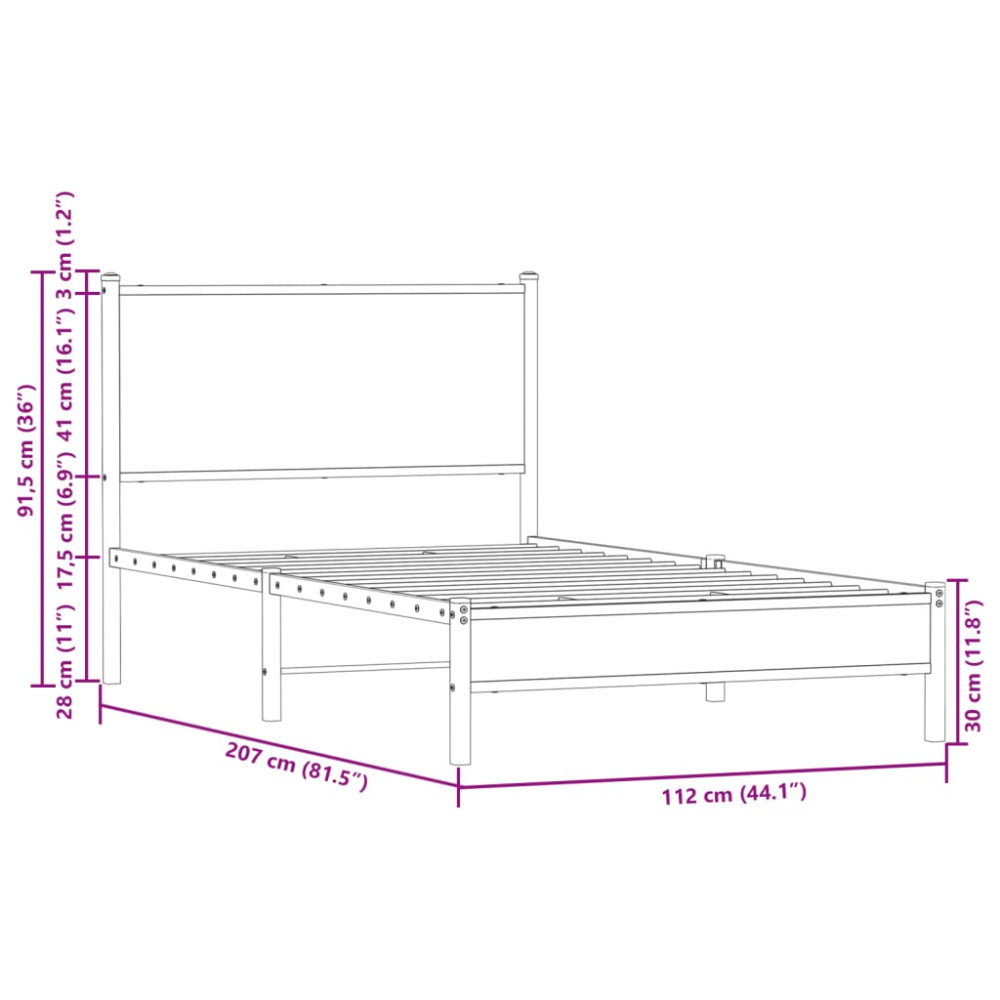 Produktbild för Sängram utan madrass metall sonoma-ek 107x203 cm