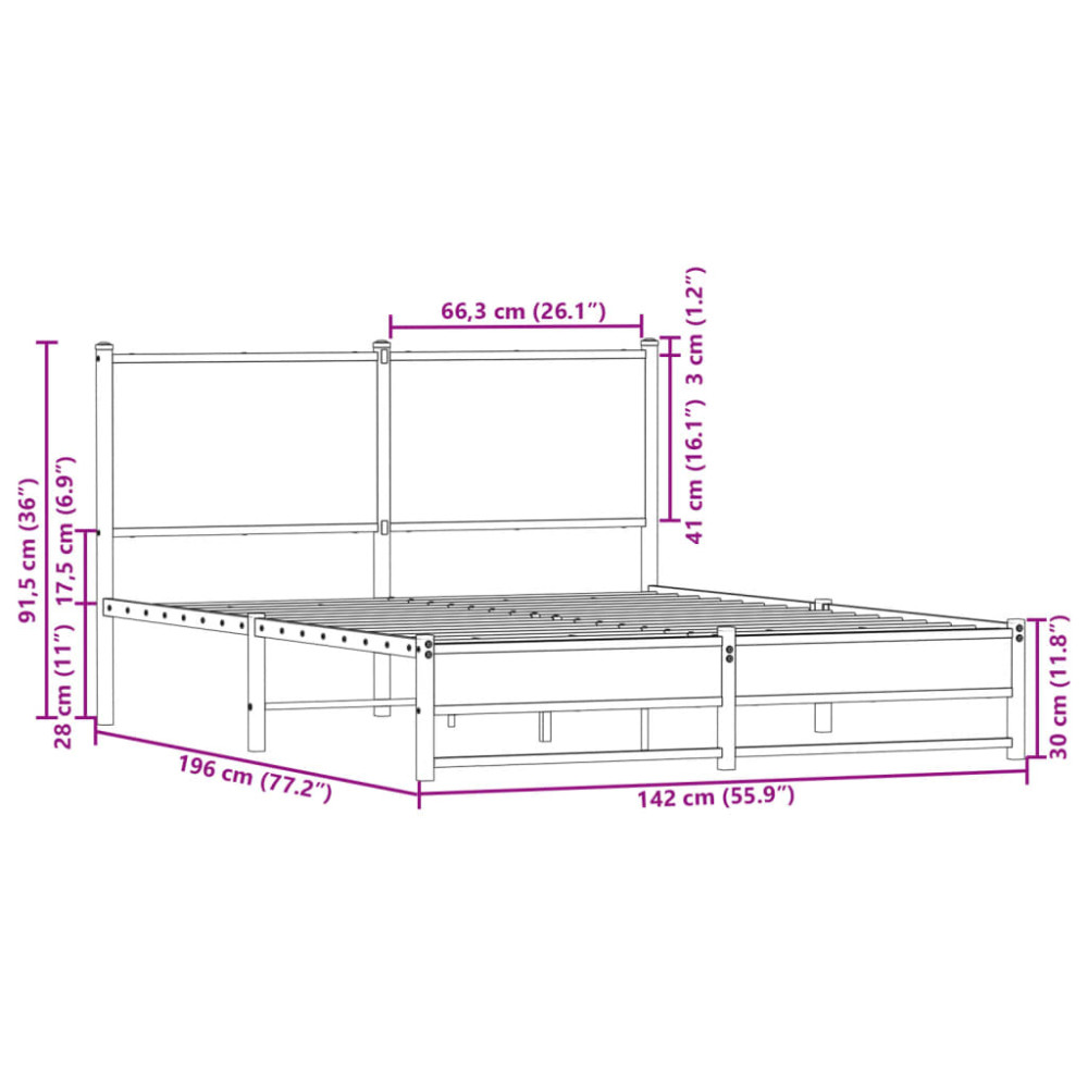 Produktbild för Sängram utan madrass metall sonoma-ek 137x190 cm