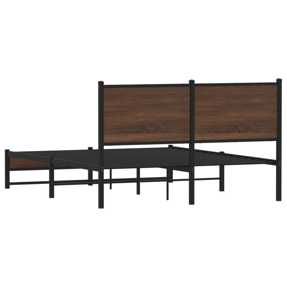 Produktbild för Sängram utan madrass metall brun ek 150x200 cm