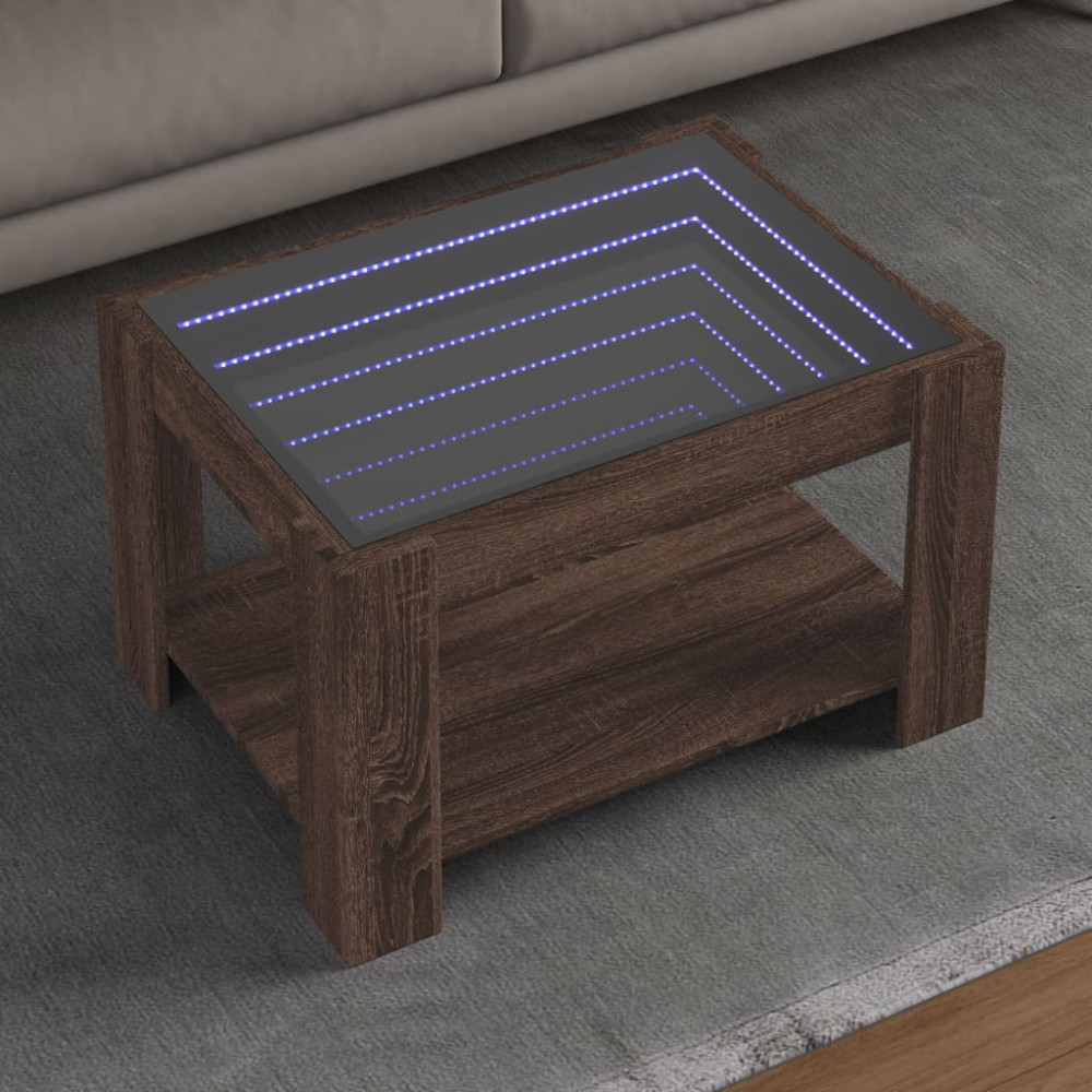 Produktbild för Soffbord med LEDs brun ek 73x53x45 cm konstruerat trä