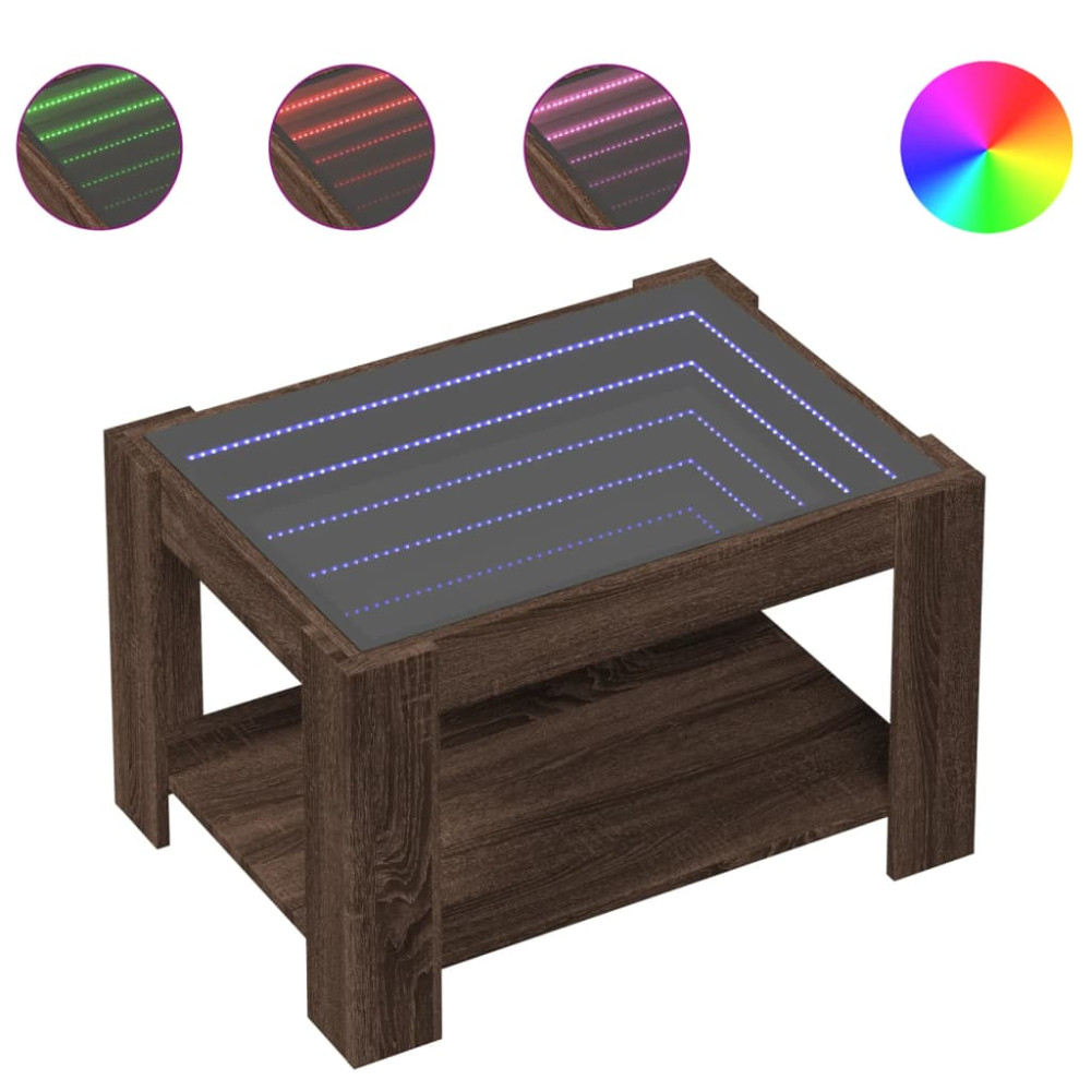 Produktbild för Soffbord med LEDs brun ek 73x53x45 cm konstruerat trä