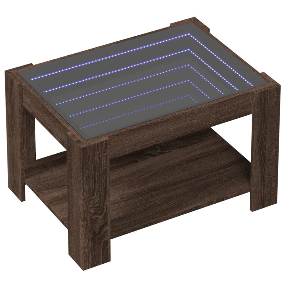Produktbild för Soffbord med LEDs brun ek 73x53x45 cm konstruerat trä