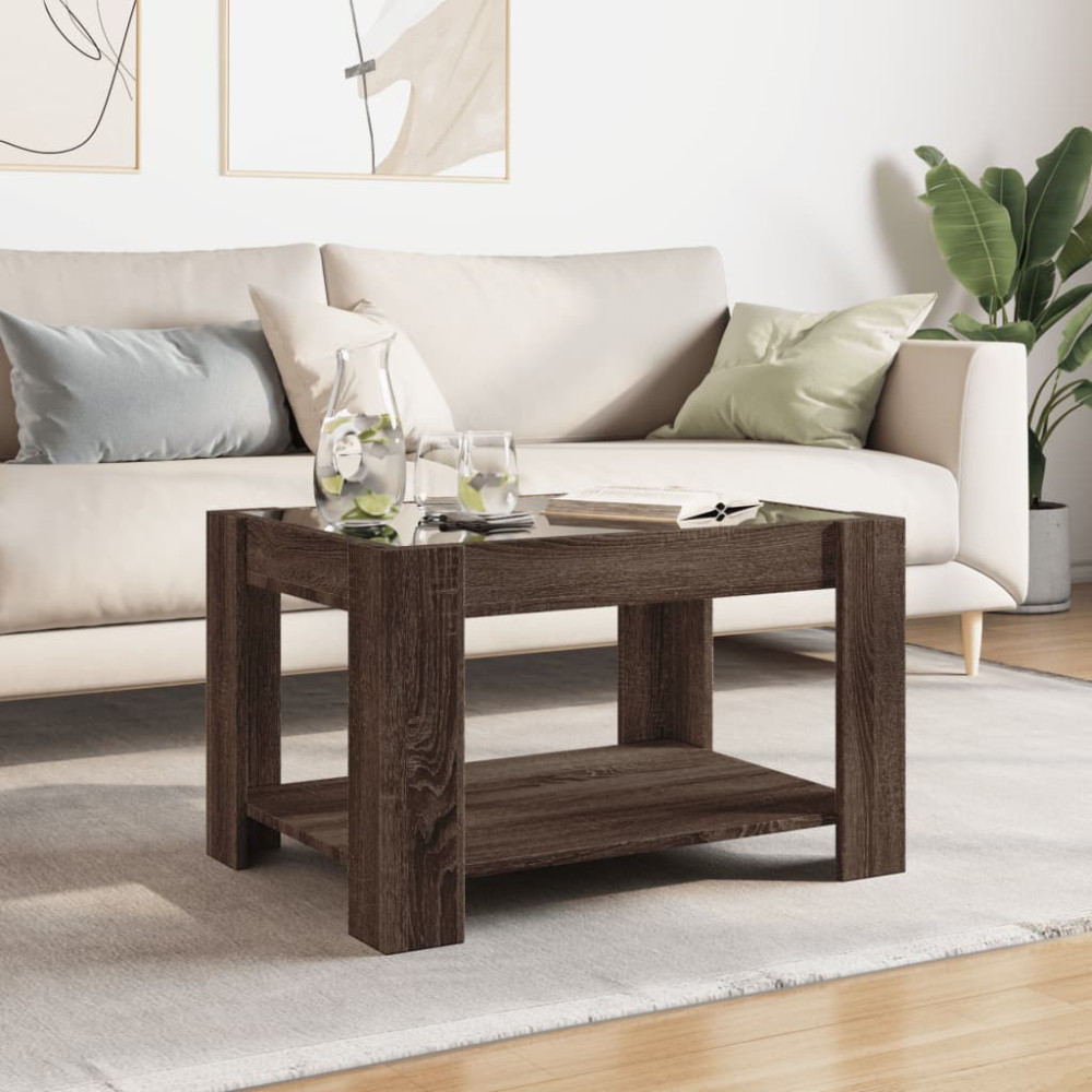 Produktbild för Soffbord med LEDs brun ek 73x53x45 cm konstruerat trä