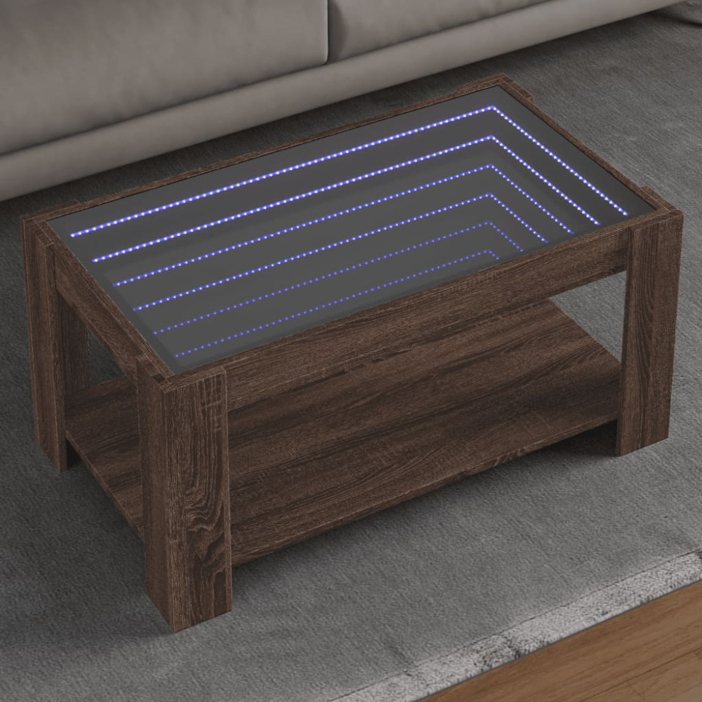Produktbild för Soffbord med LEDs brun ek 93x53x45 cm konstruerat trä