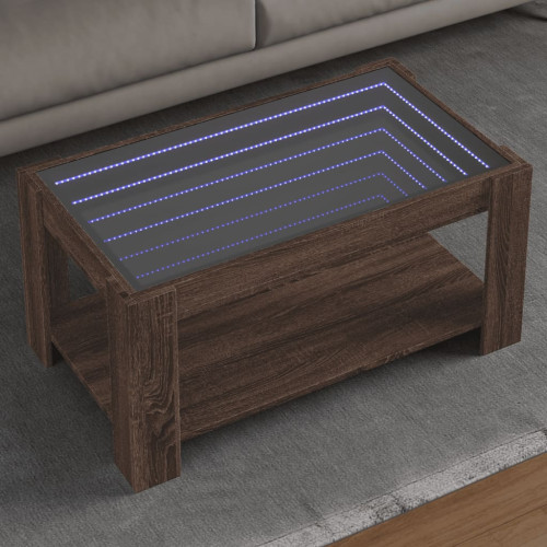vidaXL Soffbord med LEDs brun ek 93x53x45 cm konstruerat trä