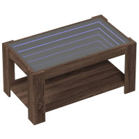 Produktbild för Soffbord med LEDs brun ek 93x53x45 cm konstruerat trä