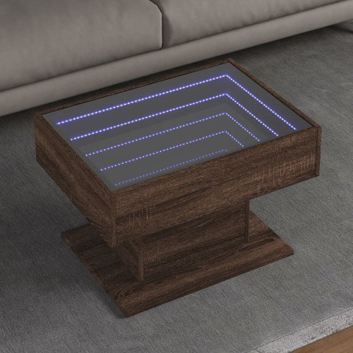 vidaXL Soffbord med LEDs brun ek 70x50x45 cm konstruerat trä