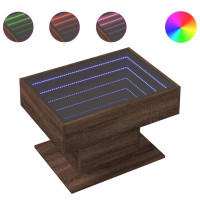Produktbild för Soffbord med LEDs brun ek 70x50x45 cm konstruerat trä