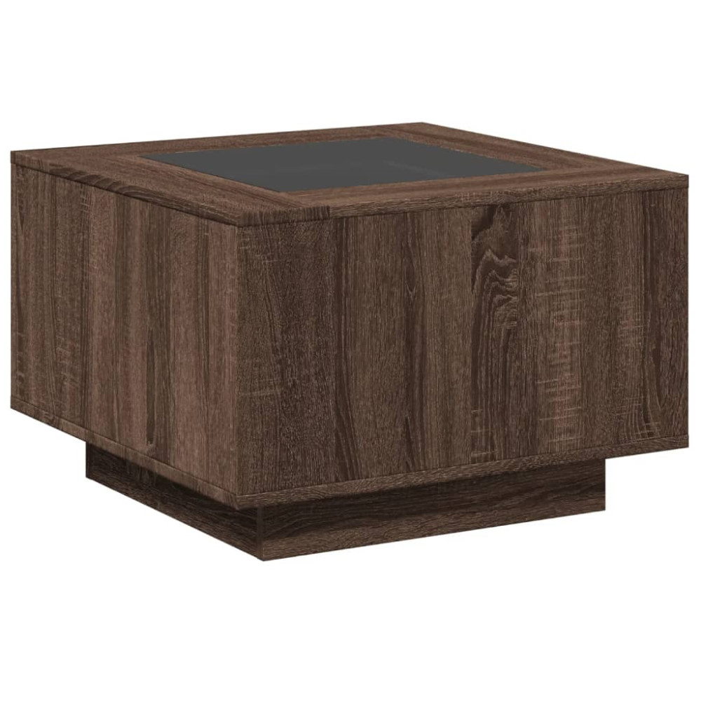 Produktbild för Soffbord med LEDs brun ek 60x60x40 cm konstruerat trä