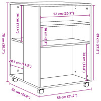 Produktbild för Sidobord med hjul sonoma-ek 55x60x78 cm konstruerat trä