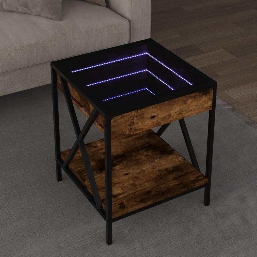 Produktbild för Soffbord med Infinity LEDs rökfärgad ek 40x40x49 cm