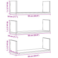 Produktbild för Vägghyllor 3 st rökfärgad ek 58x18x18 cm konstruerat trä