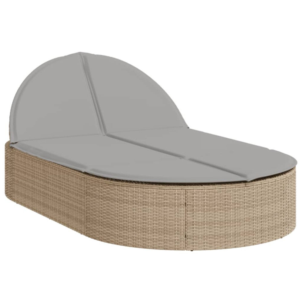 Produktbild för Dubbel solsäng med dynor beige konstrotting