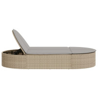 Produktbild för Dubbel solsäng med dynor beige konstrotting
